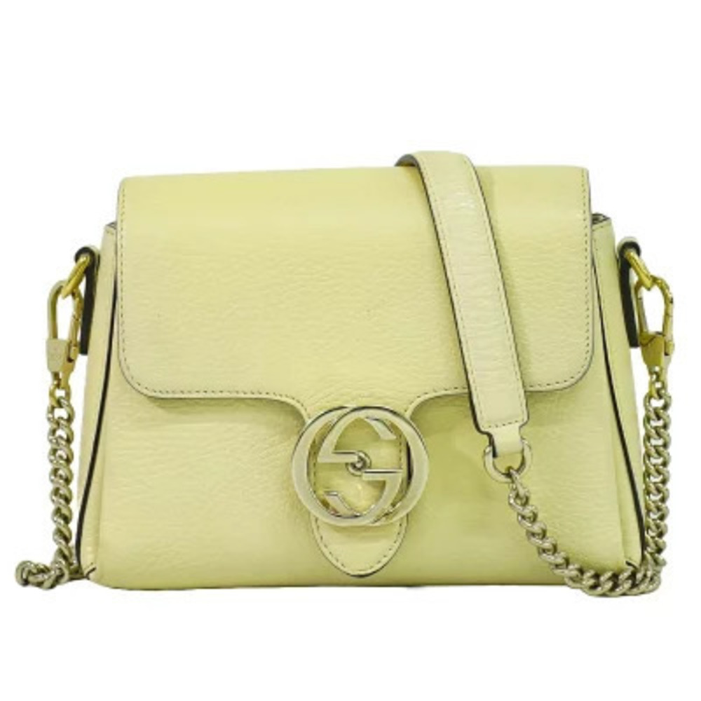 Gucci Interlocking GG Chain Leather Shoulder Bag Cream